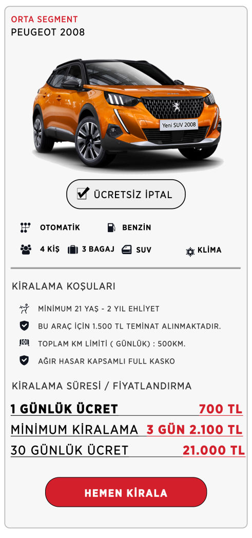 kiralık peugeot 2008 - kiralık jeep - kiralık arazi aracı - kiralık suv