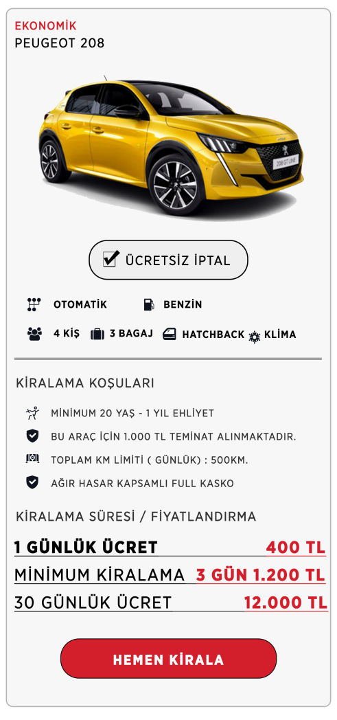 ucuz araç Peugeot 208 - uygun fiyatlı aylık 208