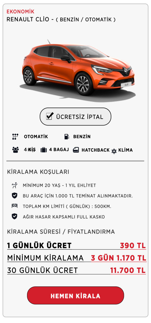 ucuz kiralık renault clio