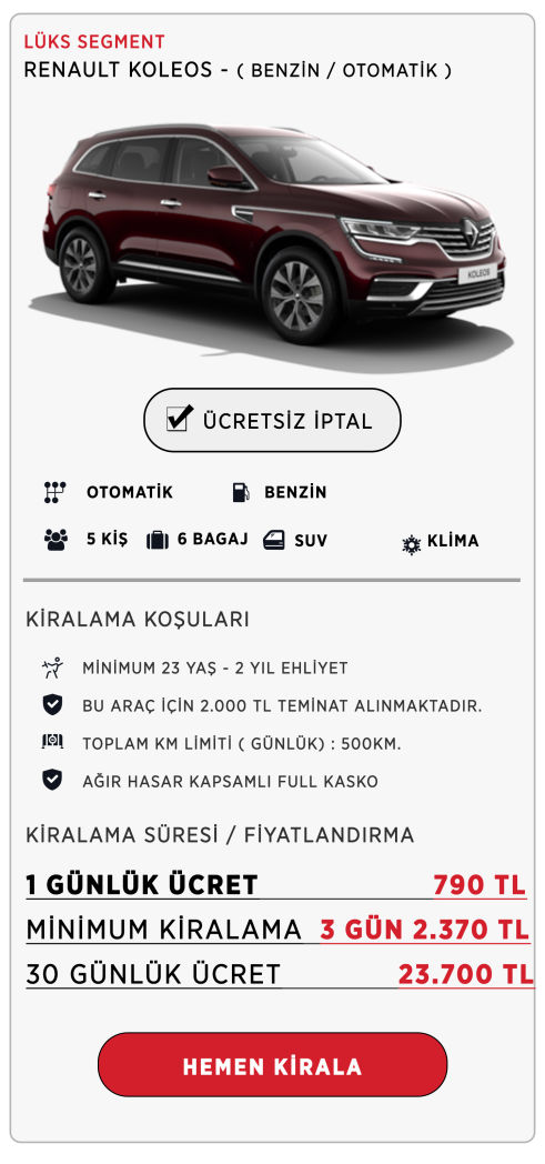 ucuz kiralık kaleos , kiralık renault jeep