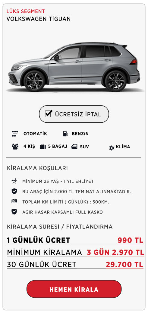 Kiralık tiguan , Kiralık suv, Kiralık jeep, Kiralık arazi aracı